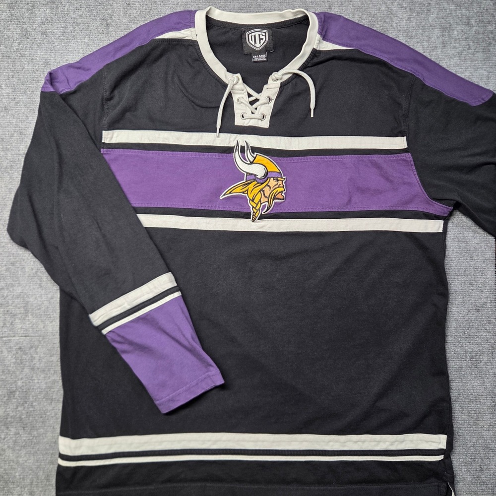 Minnesota Vikings OTS Mens XXL Lace Up Hockey Jersey Shirt Embroidered NFL VTG